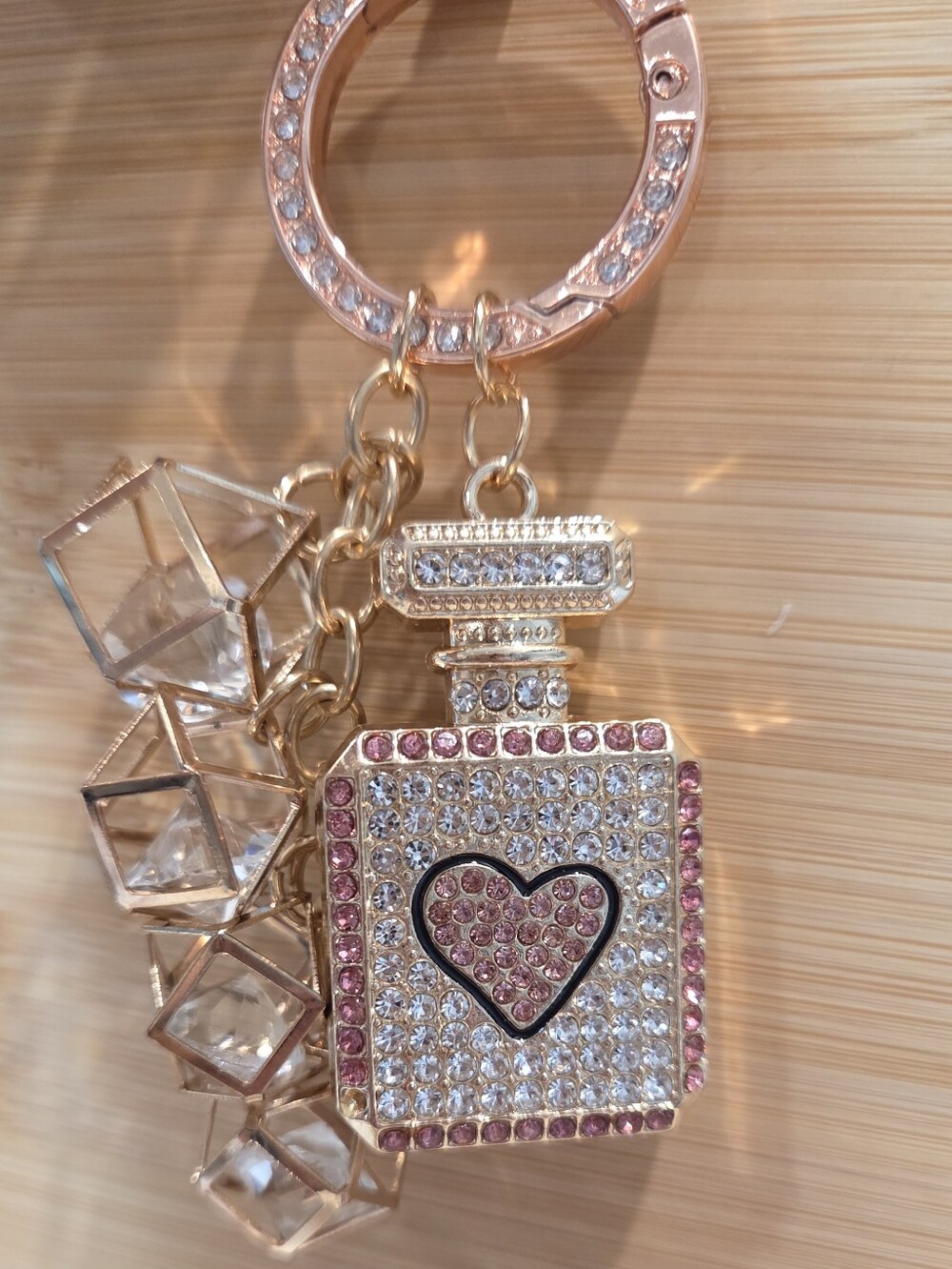 💖 Glam Rose Gold Rhinestone Perfume Bottle & Floating Crystal Keychain